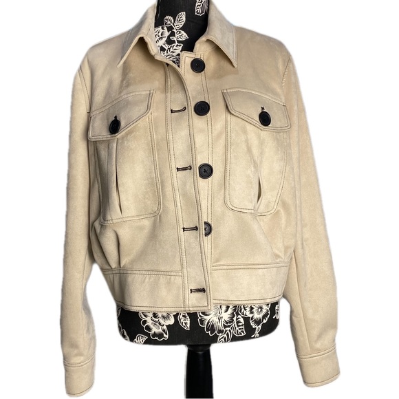NWOT Marc New York Soft latte faux suede coat cropped button-down jacket nude XL - Picture 3 of 13
